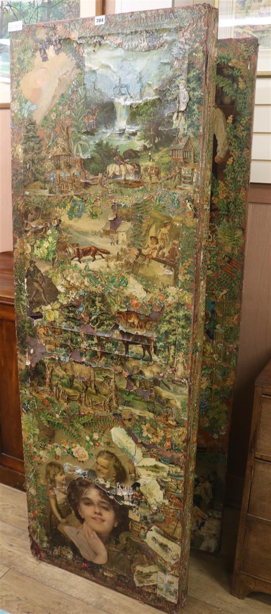 A Victorian four fold scrapwork screen, H.183cm